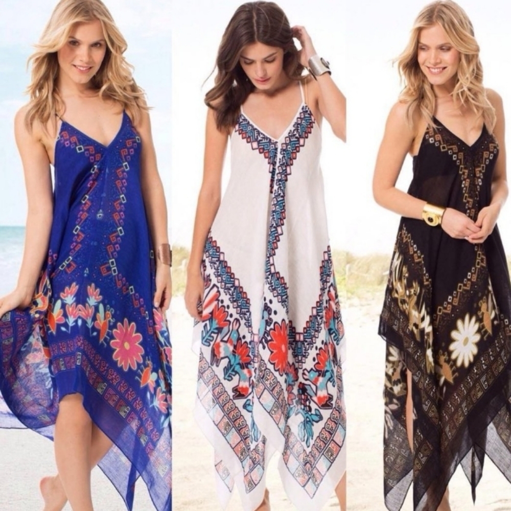 Theodora & Callum One Size Boho Linen Blend Asymmetrical Midi Dress - Picture 13 of 14